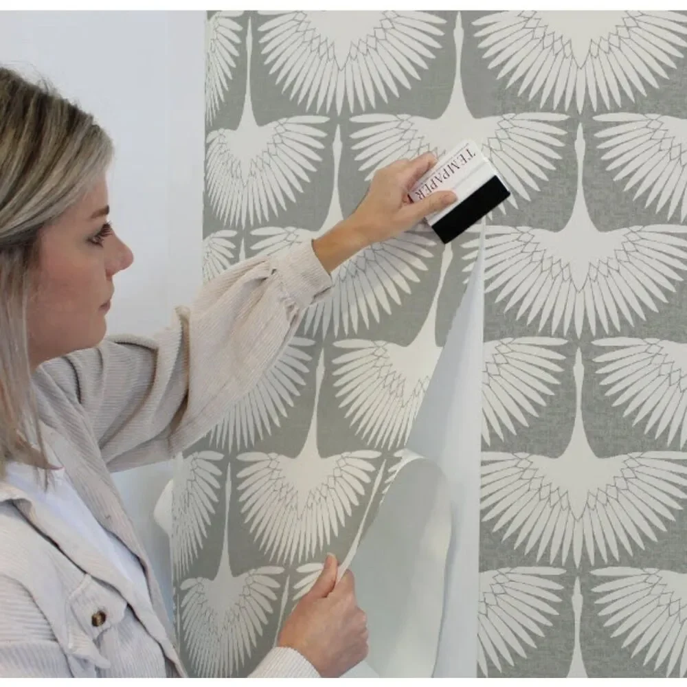 Tempaper Genevieve Gorder Feather Chalk (gray) Peel & Stick Wallpaper, 28 sf